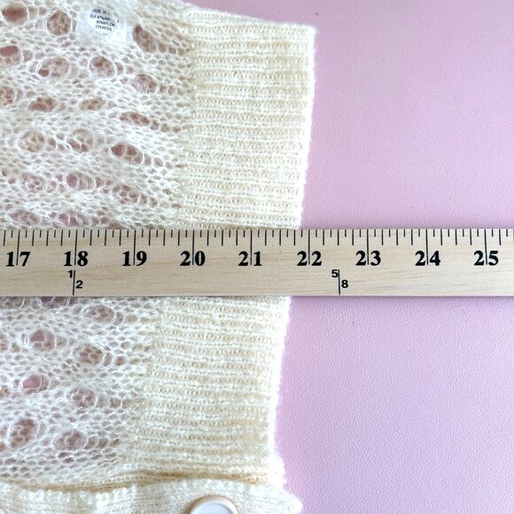 Elle Grey Womens Angora Crochet V Neck Cardigan Cream Boho Cottagecore NWT - Picture 11 of 15